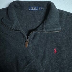 Polo‎ Ralph Lauren XXL Quarter Zip Pullover Sweater Gray Red Logo